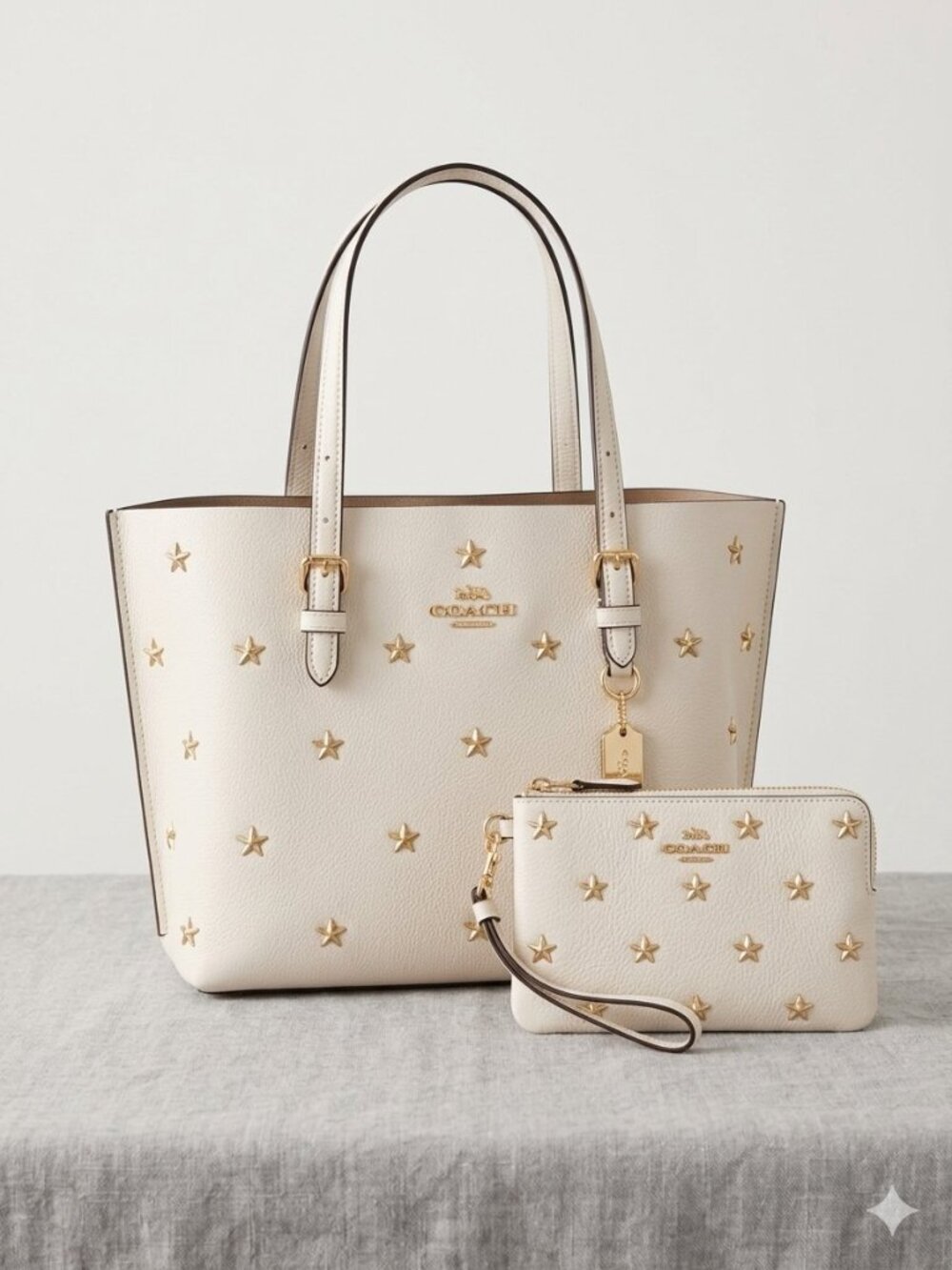 Coach MOLLIE WHITE TOTE BAG 25 WITH STAR PRINT
